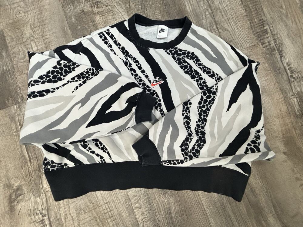 Nike Sportswear Icon Clash Zebra Print Cropped Crewneck Sweatshirt Womens Size S